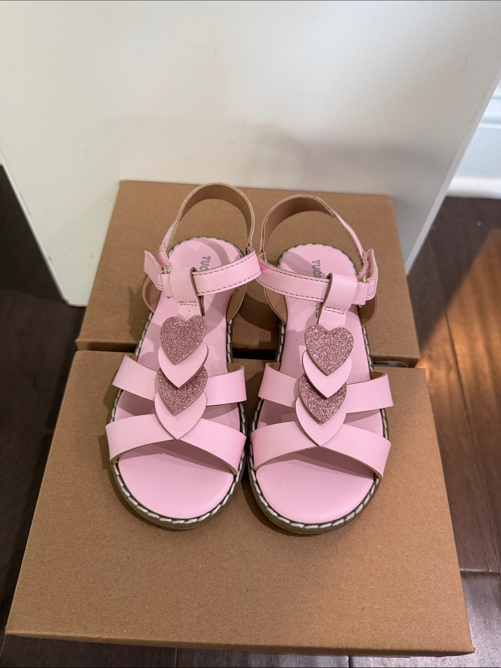 Tucker + Tate Pink Heart Strap Sandals with Glitter Accents